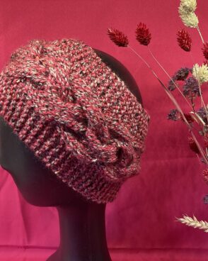 Bandeau laine large torsadé – rose moucheté
