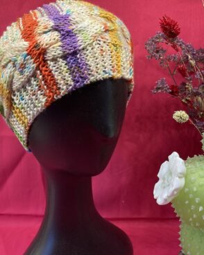 Bandeau laine large torsadé – multicolore
